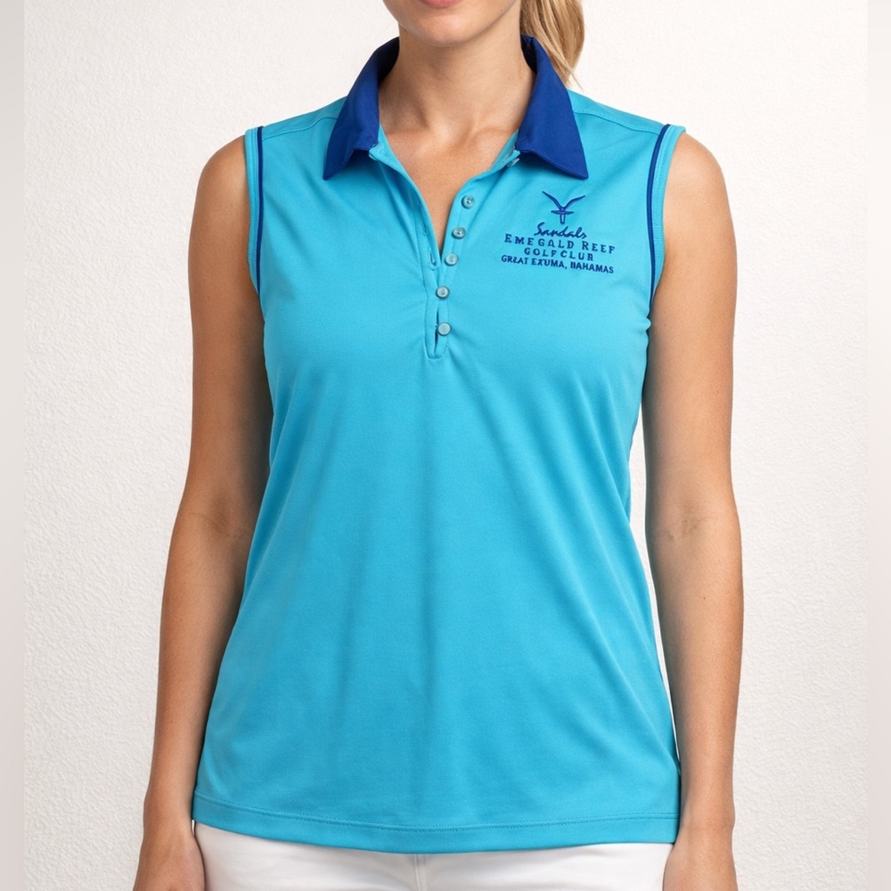New GREG NORMAN Women’s Sleeveless Golf Polo w Sandals Embroidery Size Medium